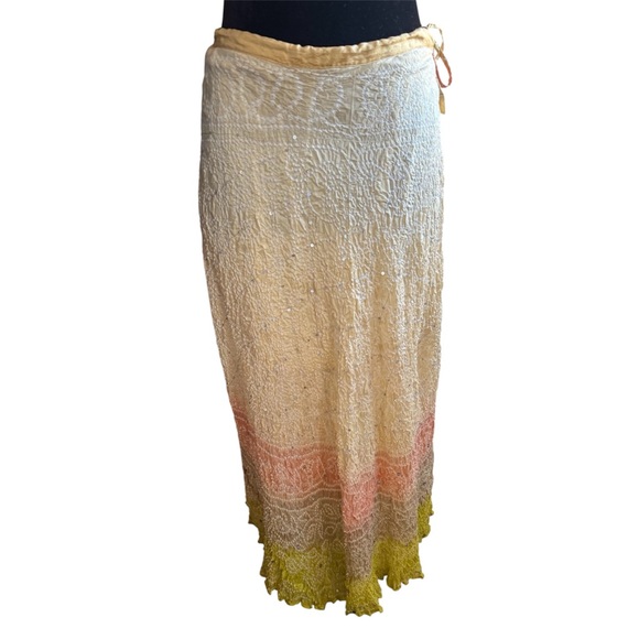 Y2K 100% Silk Fairycore Vintage Ombré Sequin Crinkled Maxi Skirt - Picture 2 of 7
